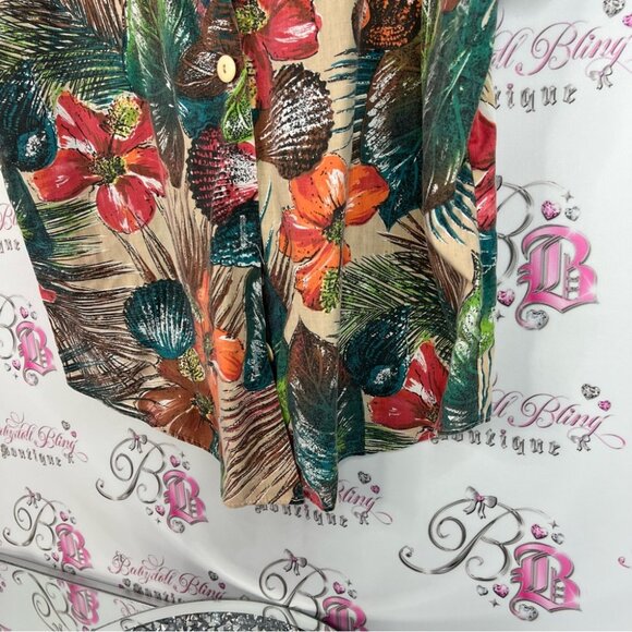Just 4 inc button up vintage flowers Hawaii Tropical Floral Button-Up Shirt - Picture 3 of 11
